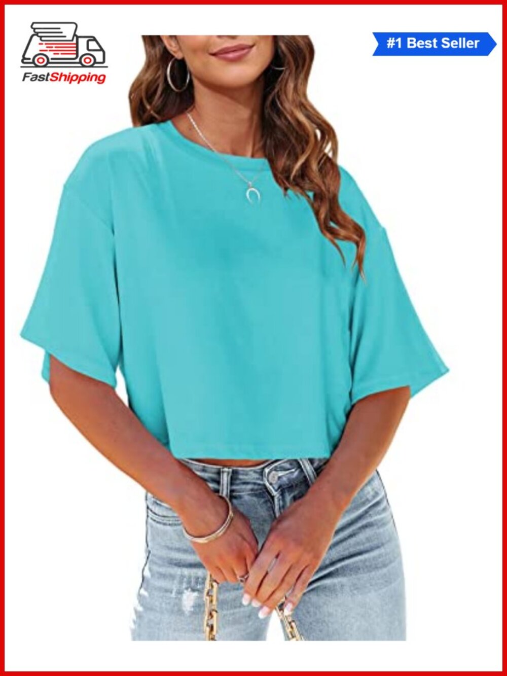 ✨Womens Summer Crop Top Half Sleeve Casual Cropped T-Shirt Loose Fit Tee